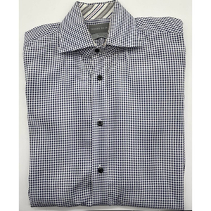 Mens Thomas Dean Long Sleeve‎ Blue Check Button Front Shirt Size L Flip Cuff. 66